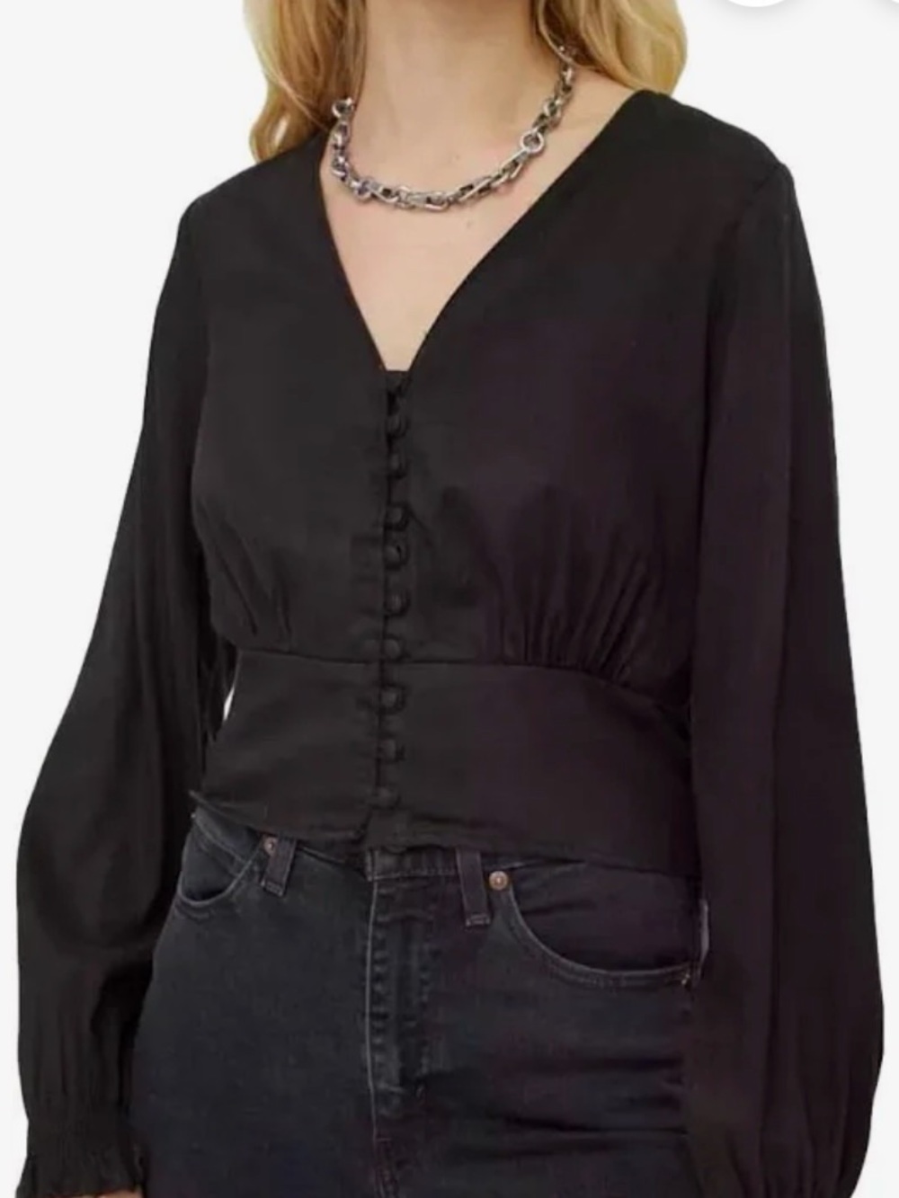 Levi's Women's Black Cropped V-Neck Button-Front Blouse Long Sleeve XS